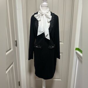 VENUS Black Dress with White Bow Accent